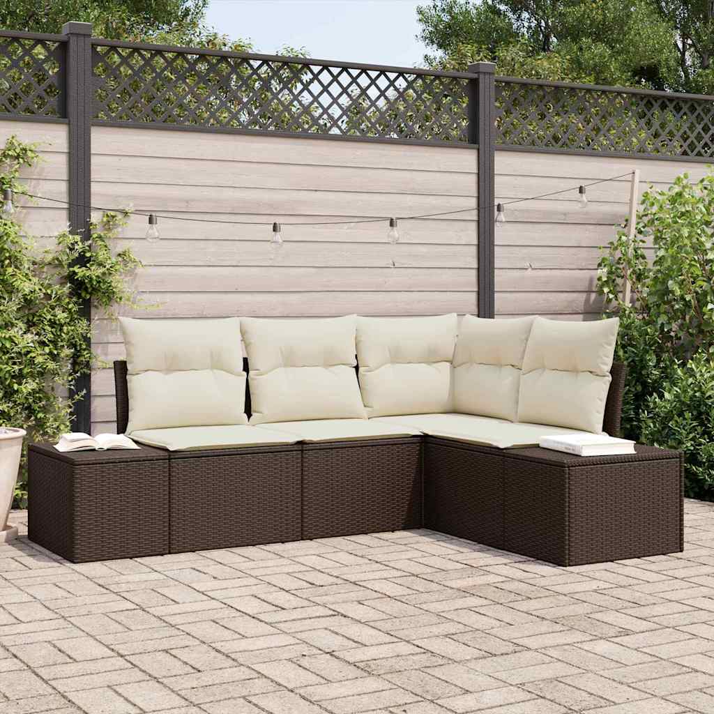 Conjunto de sofás de jardín 4 pcs Beige y Crema ratán sintético