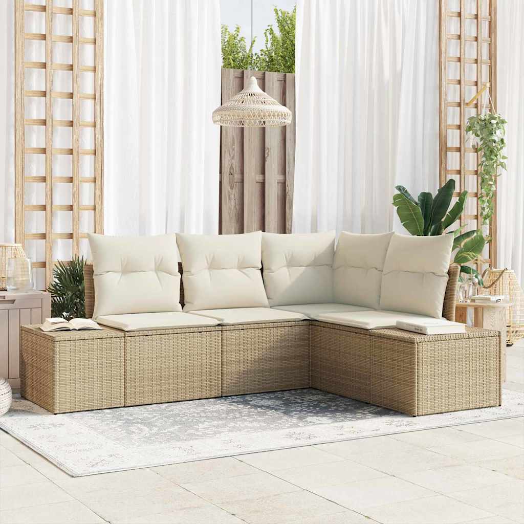 Conjunto de sofás de jardín 4 pcs Beige y Crema ratán sintético