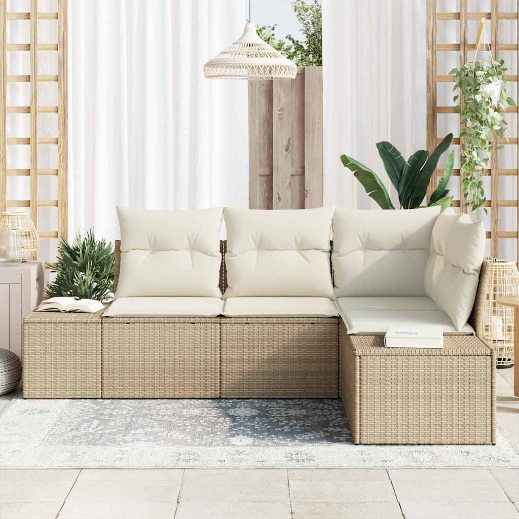 Conjunto de sofás de jardín 4 pcs Beige y Crema ratán sintético