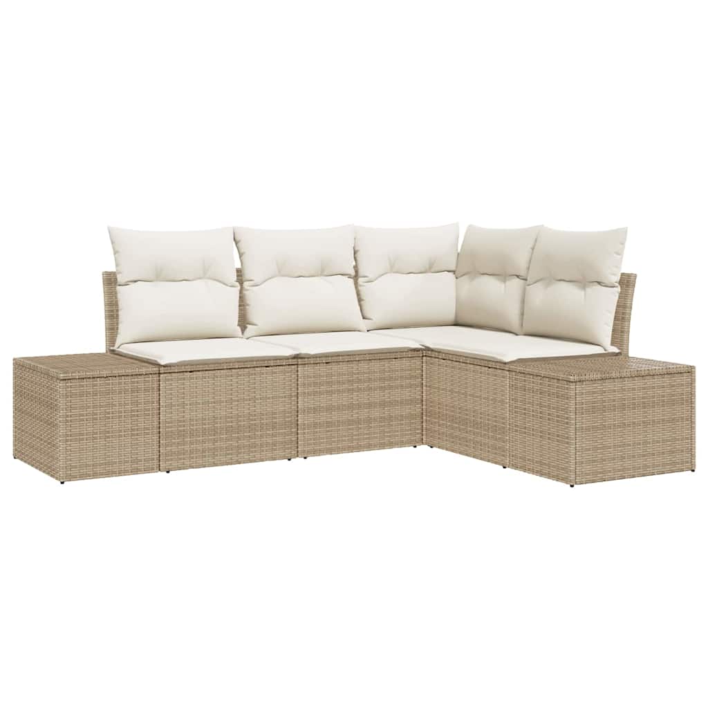 Conjunto de sofás de jardín 4 pcs Beige y Crema ratán sintético