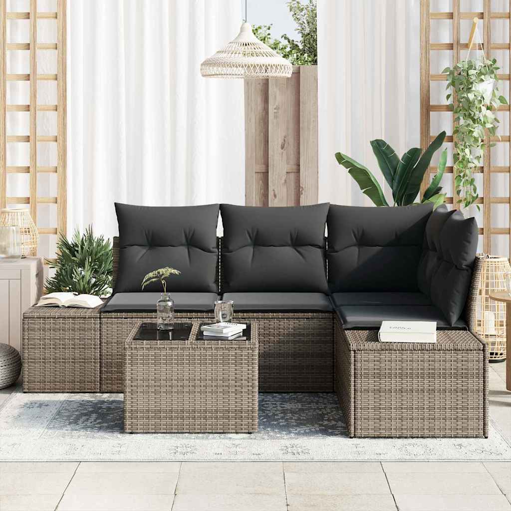 Conjunto de sofás de jardín Gris Claro ratán sintético
