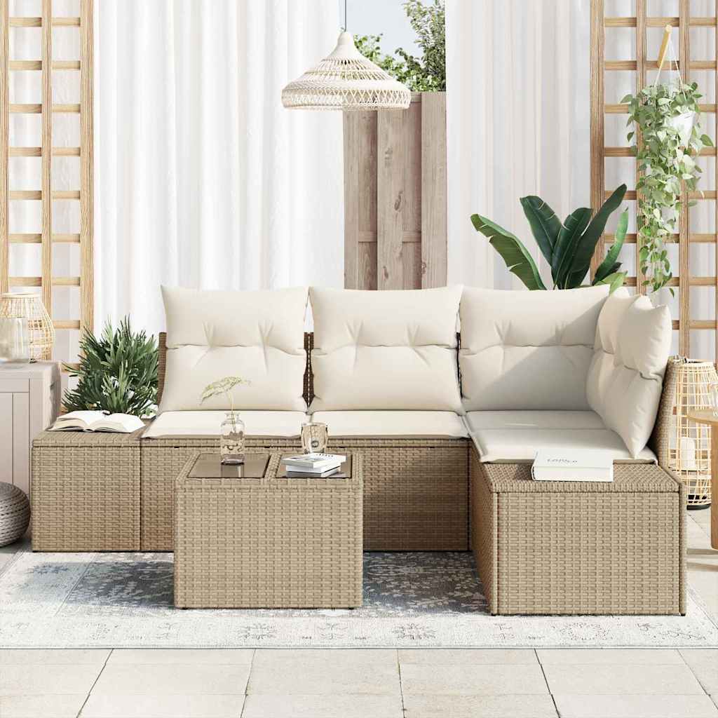 Conjunto de sofás de jardín Beige y Crema ratán sintético