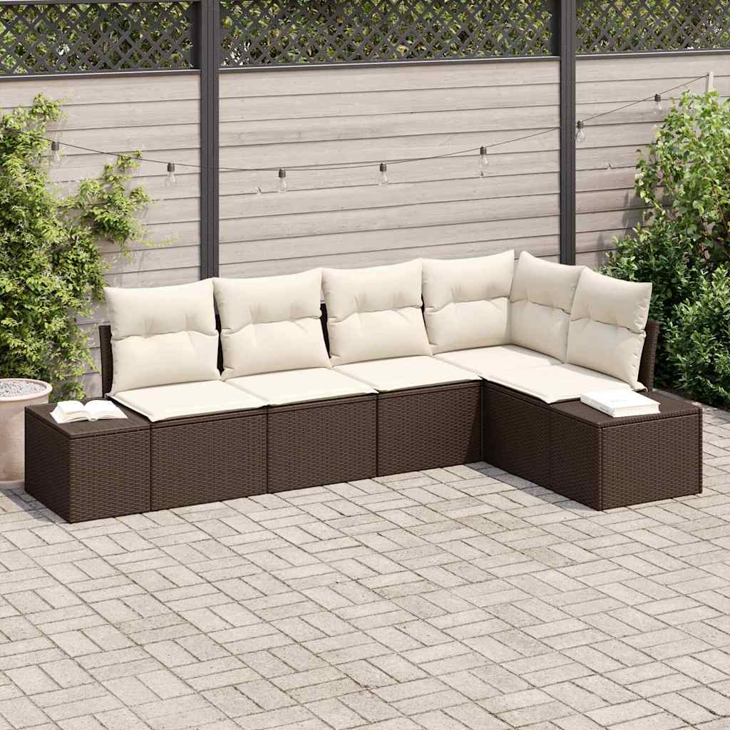 5-piece Garden Sofa Set Beige and Cream Poly Rattan
