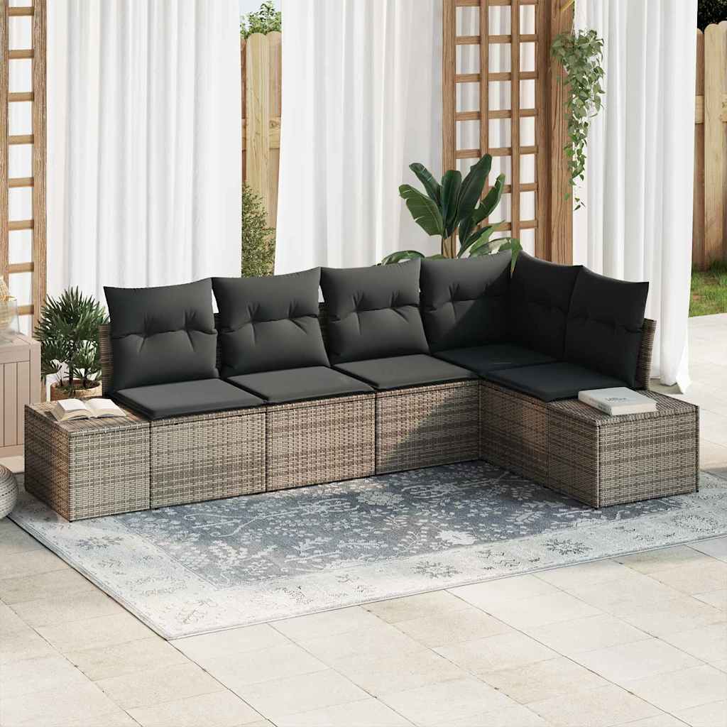 5-piece Garden Sofa Set Beige and Cream Poly Rattan