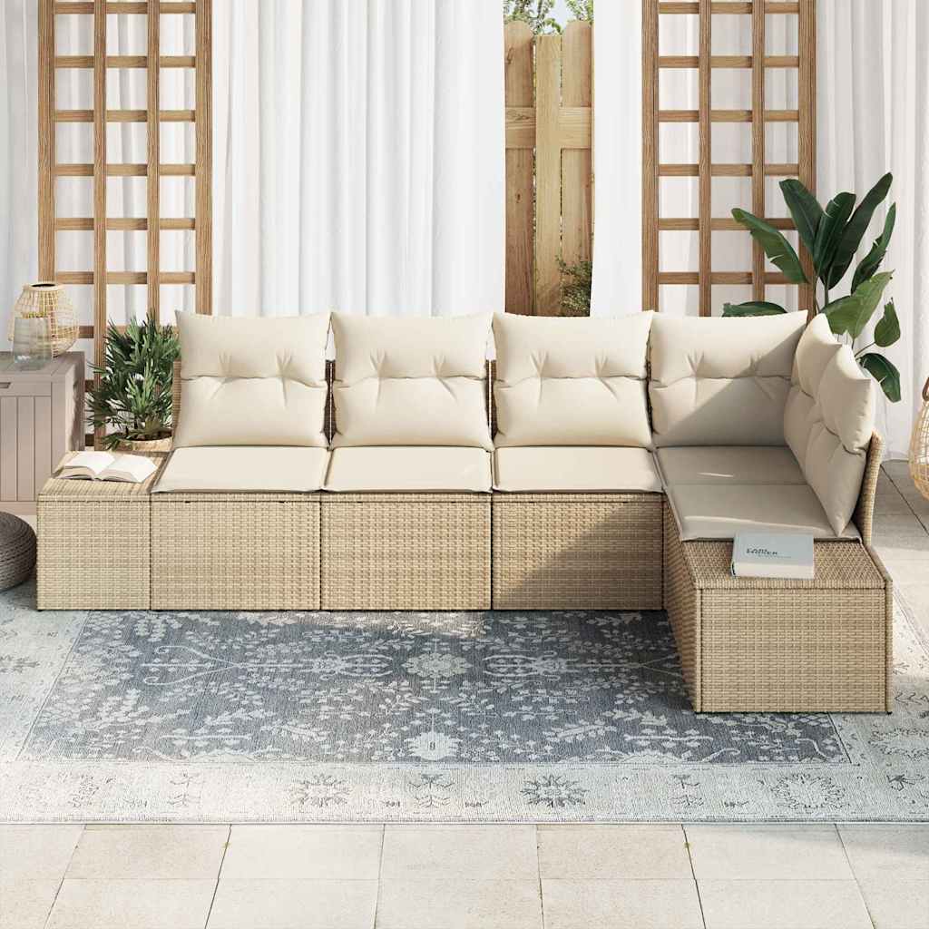 Conjunto de sofás de jardín 5 pcs Beige y Crema ratán sintético