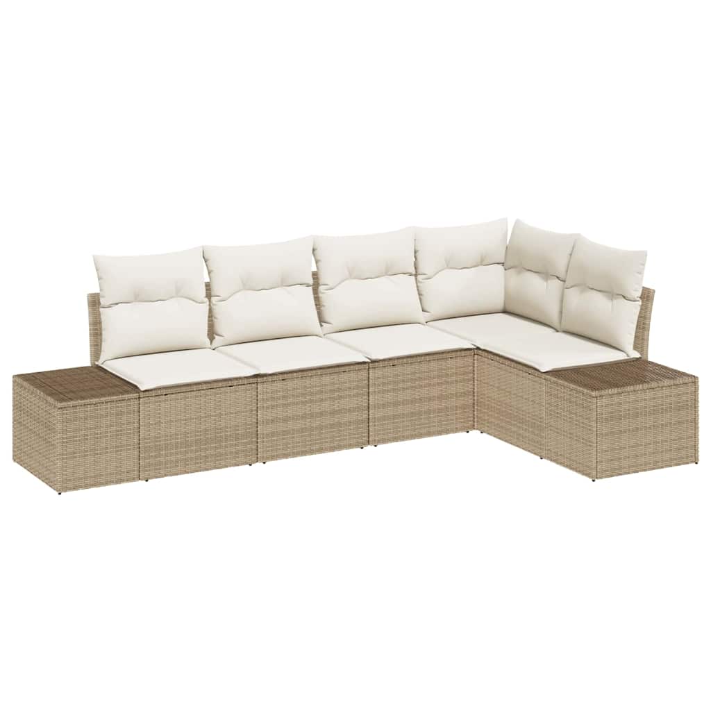 Conjunto de sofás de jardín 5 pcs Beige y Crema ratán sintético