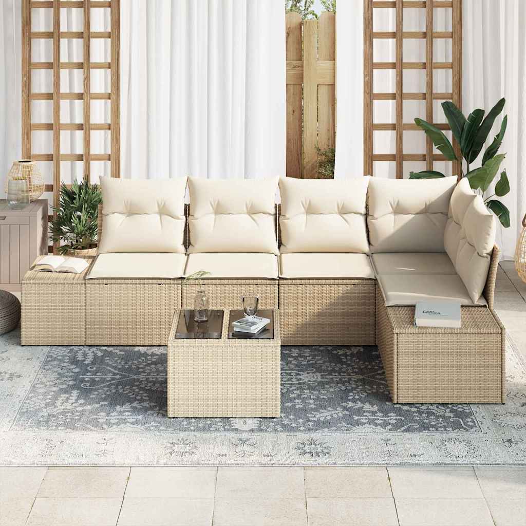 Conjunto de sofás de jardín Beige y Crema ratán sintético