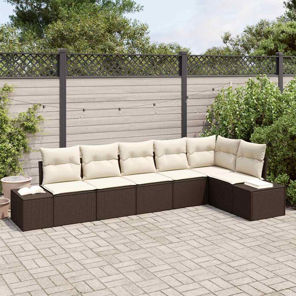 Conjunto de sofás de jardín 6 pcs Beige y Crema ratán sintético