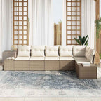Conjunto de sofás de jardín 6 pcs Beige y Crema ratán sintético