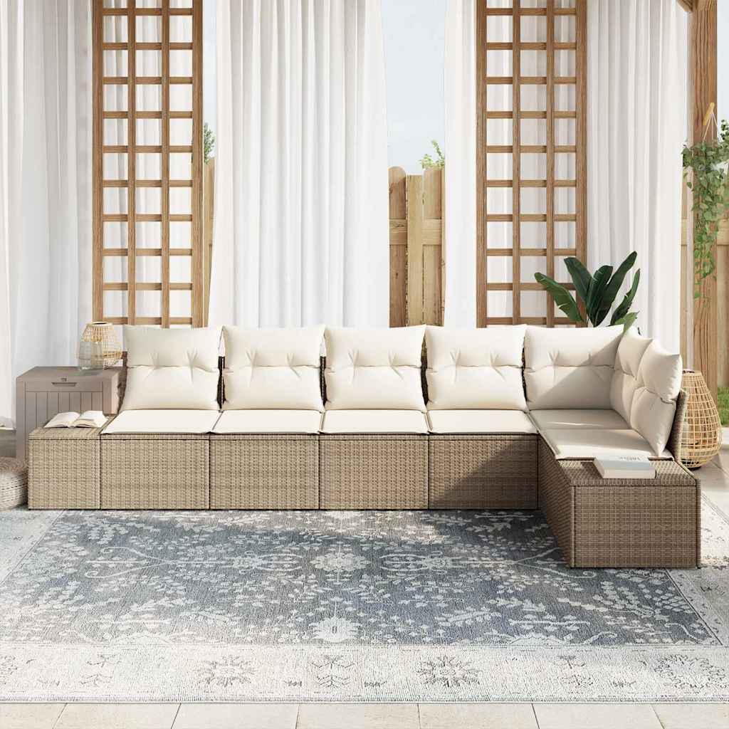 Conjunto de sofás de jardín 6 pcs Beige y Crema ratán sintético