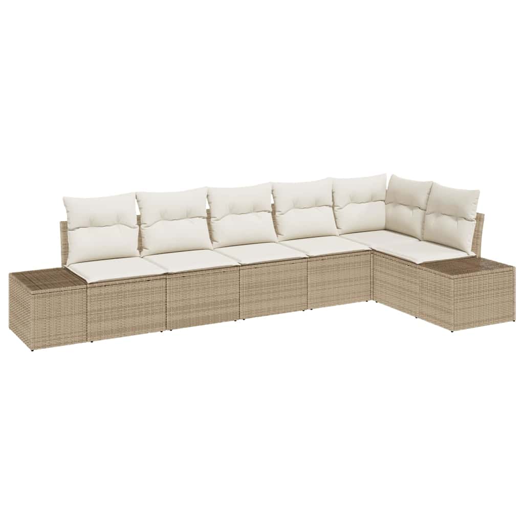 Conjunto de sofás de jardín 6 pcs Beige y Crema ratán sintético