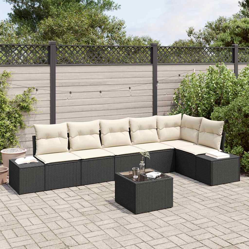 Conjunto de sofás de jardín 6 pcs Beige y Crema ratán sintético