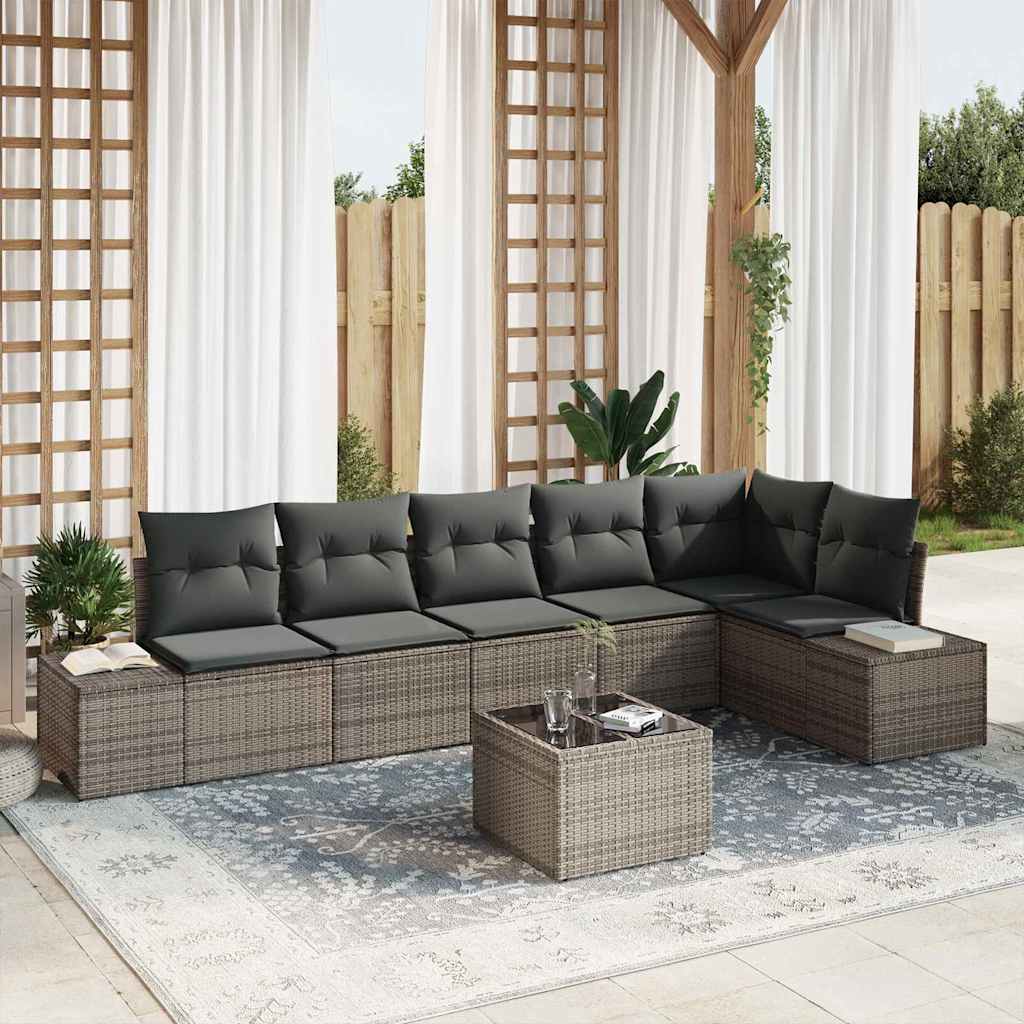 Conjunto de sofás de jardín 6 pcs Beige y Crema ratán sintético