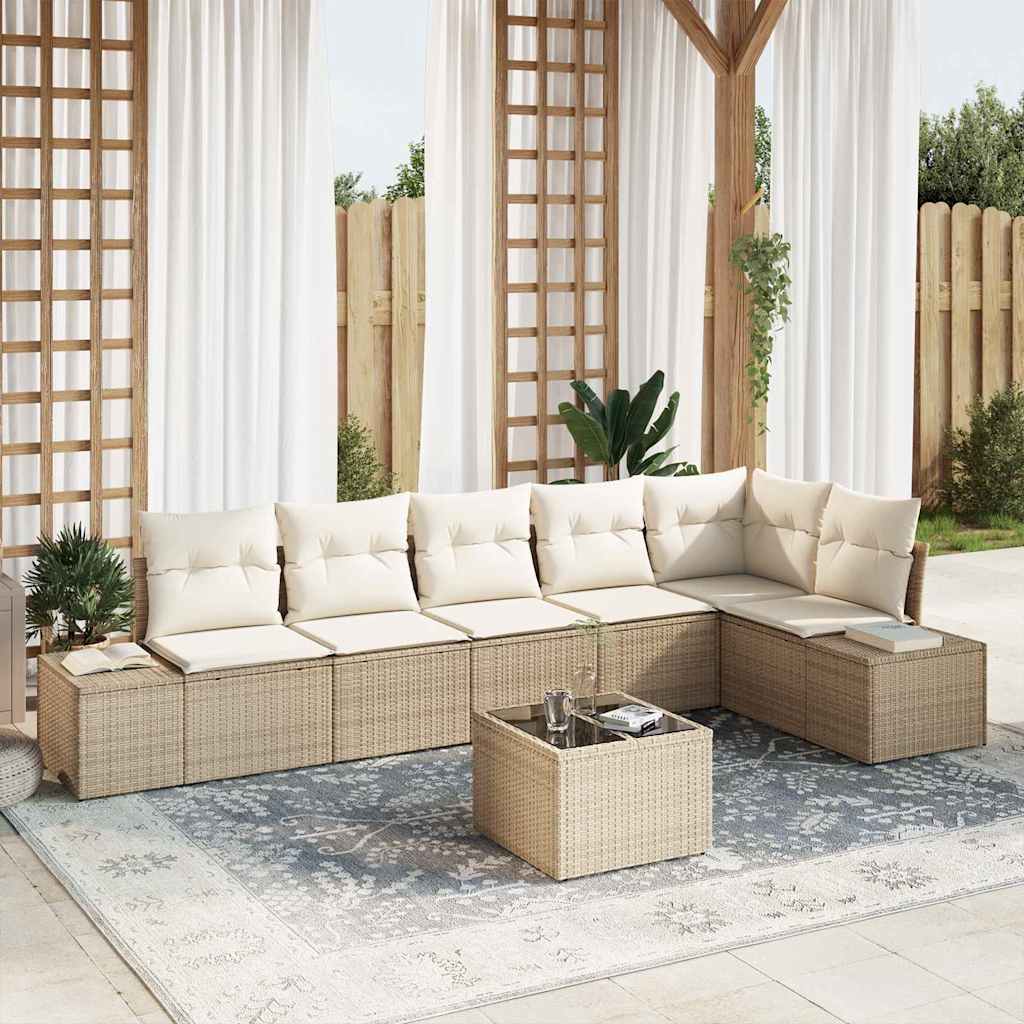 Conjunto de sofás de jardín 6 pcs Beige y Crema ratán sintético
