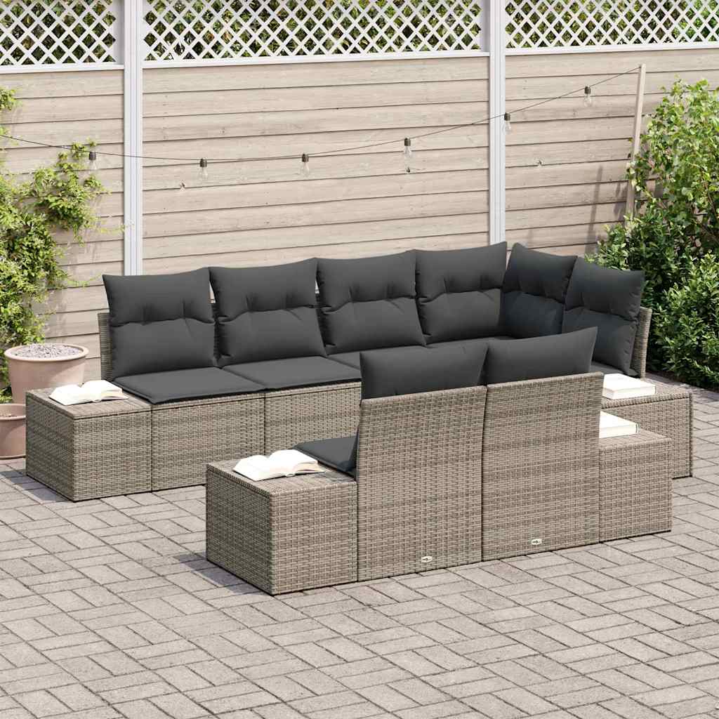 Conjunto de sofás de jardín 7 pcs Gris ratán sintético