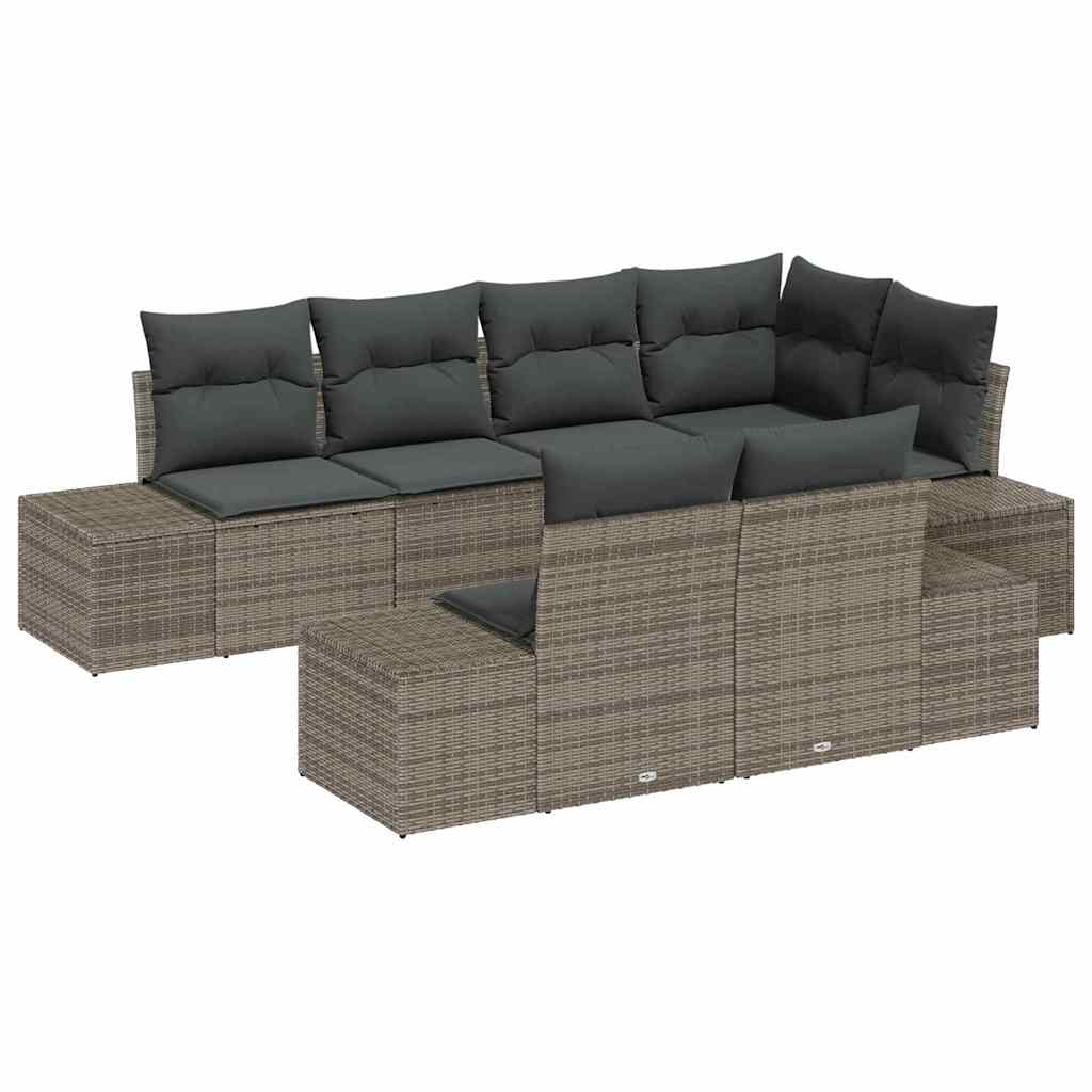 Conjunto de sofás de jardín 7 pcs Gris ratán sintético