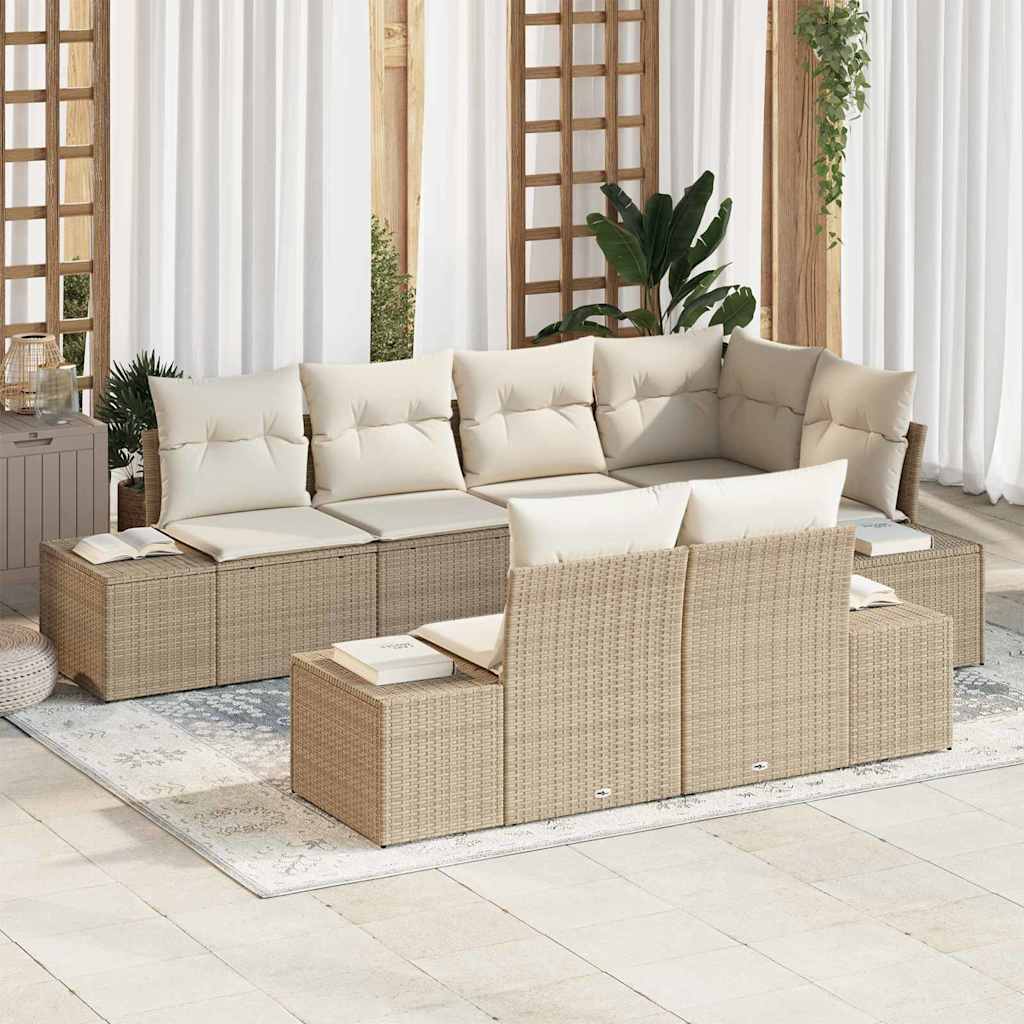 Conjunto de sofás de jardín 7 pcs Beige y Crema ratán sintético