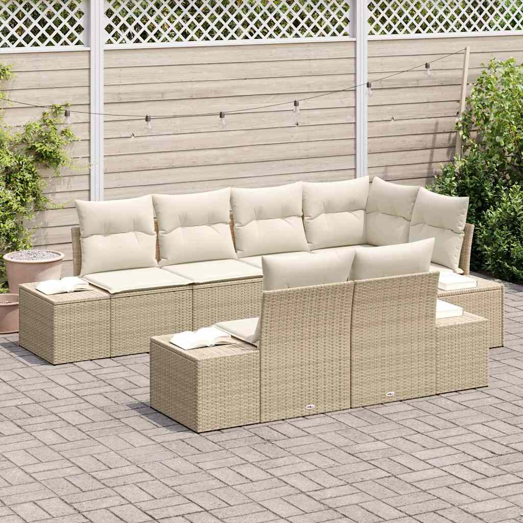 Conjunto de sofás de jardín 7 pcs Beige y Crema ratán sintético