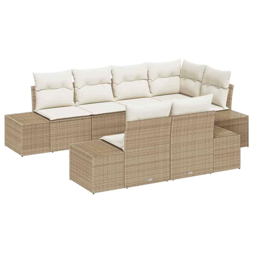 Conjunto de sofás de jardín 7 pcs Beige y Crema ratán sintético