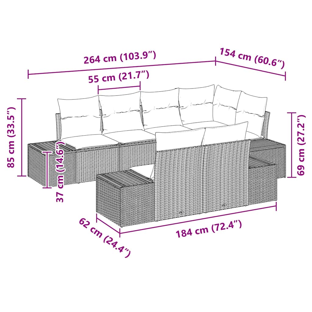 Conjunto de sofás de jardín 7 pcs Beige y Crema ratán sintético