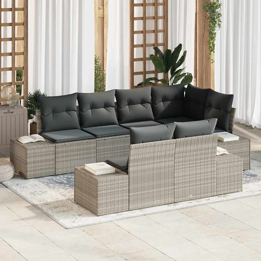Conjunto de sofás de jardín 7 pcs Beige y Crema ratán sintético