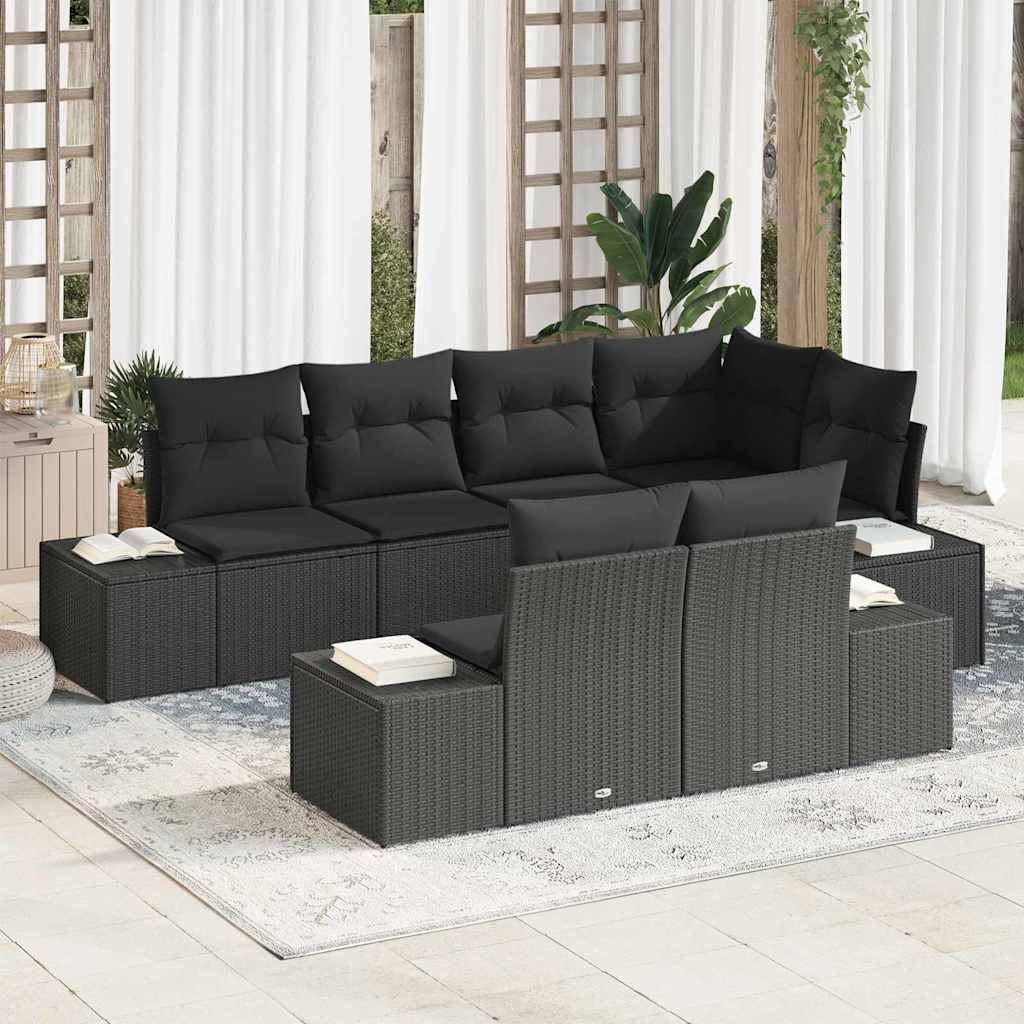 Conjunto de sofás de jardín 7 pcs Negro ratán sintético
