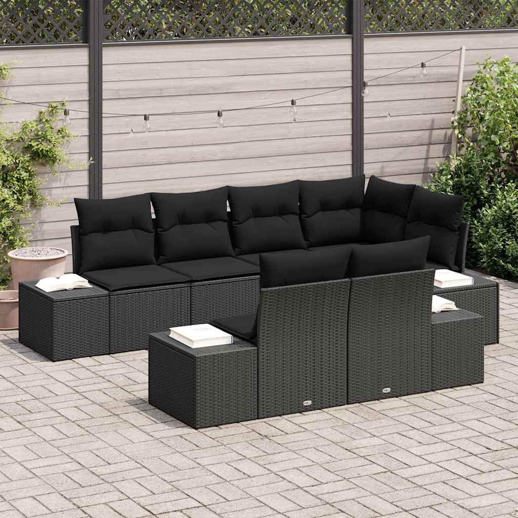 Conjunto de sofás de jardín 7 pcs Negro ratán sintético