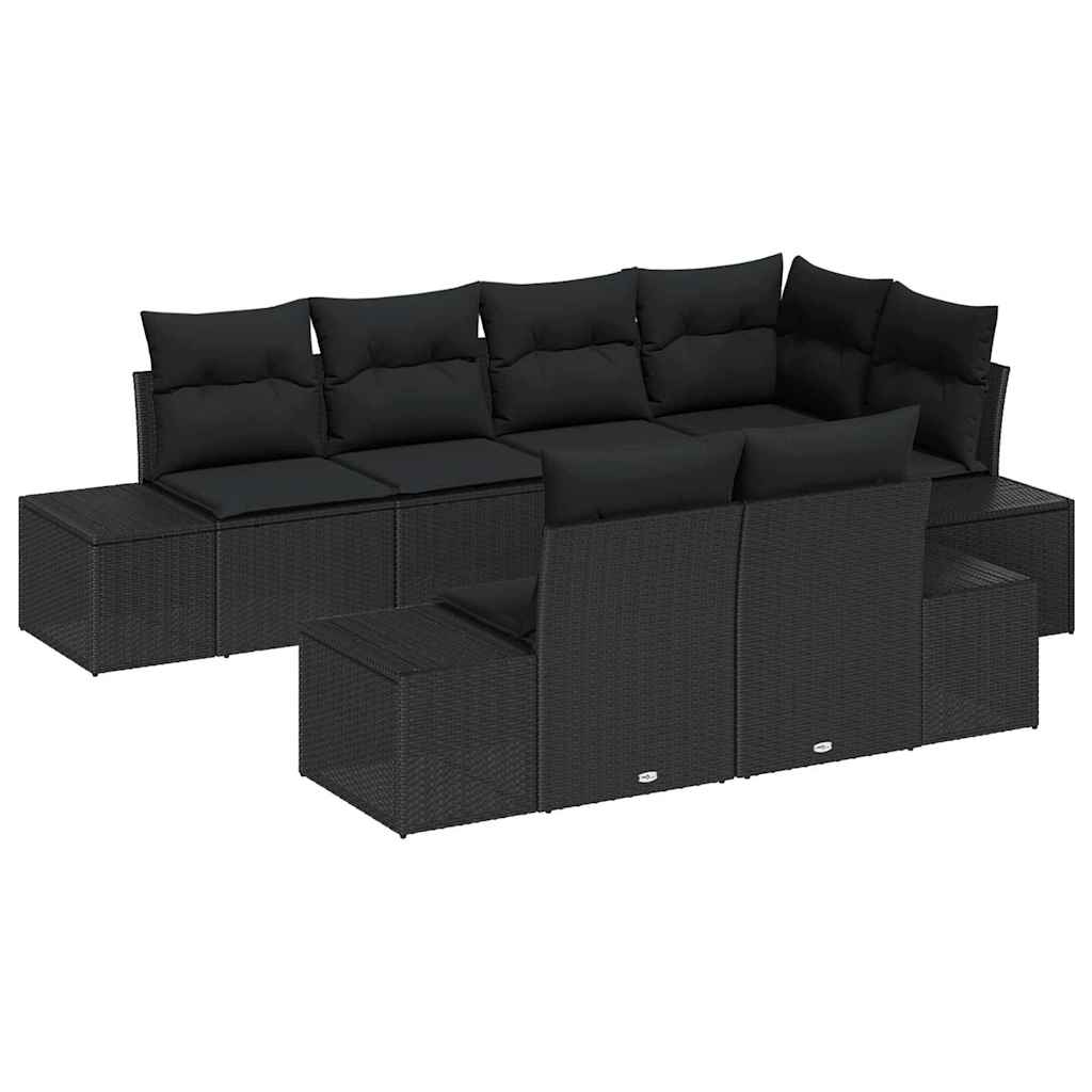 Conjunto de sofás de jardín 7 pcs Negro ratán sintético