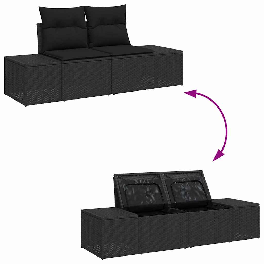 Conjunto de sofás de jardín 7 pcs Negro ratán sintético
