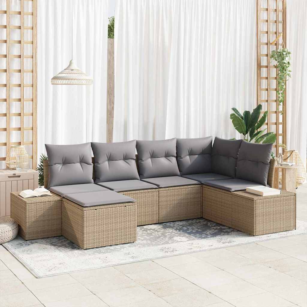 Conjunto de sofá de jardín 7 pcs Marrón y crema ratán sintético