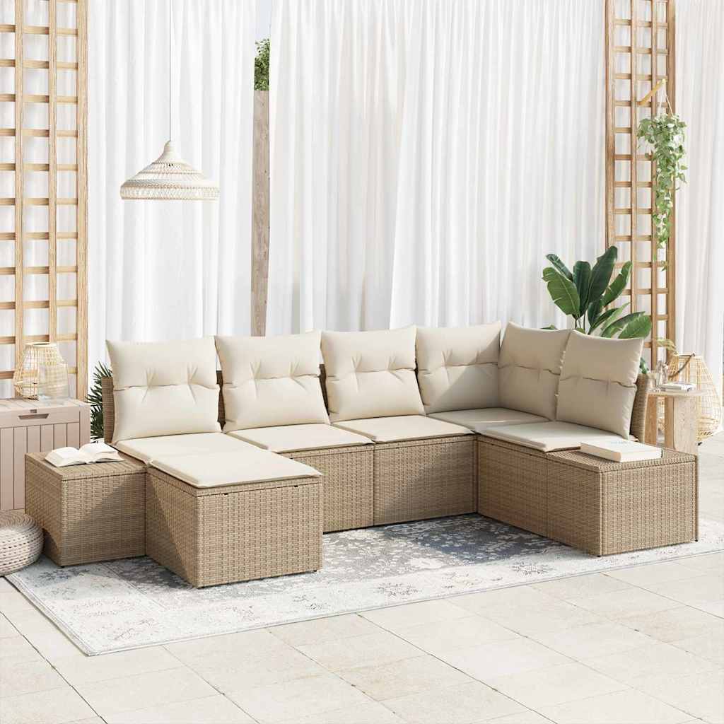 Conjunto de sofá de jardín 6 pcs Beige y Crema ratán sintético