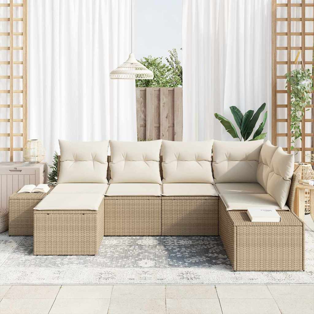 Conjunto de sofá de jardín 6 pcs Beige y Crema ratán sintético