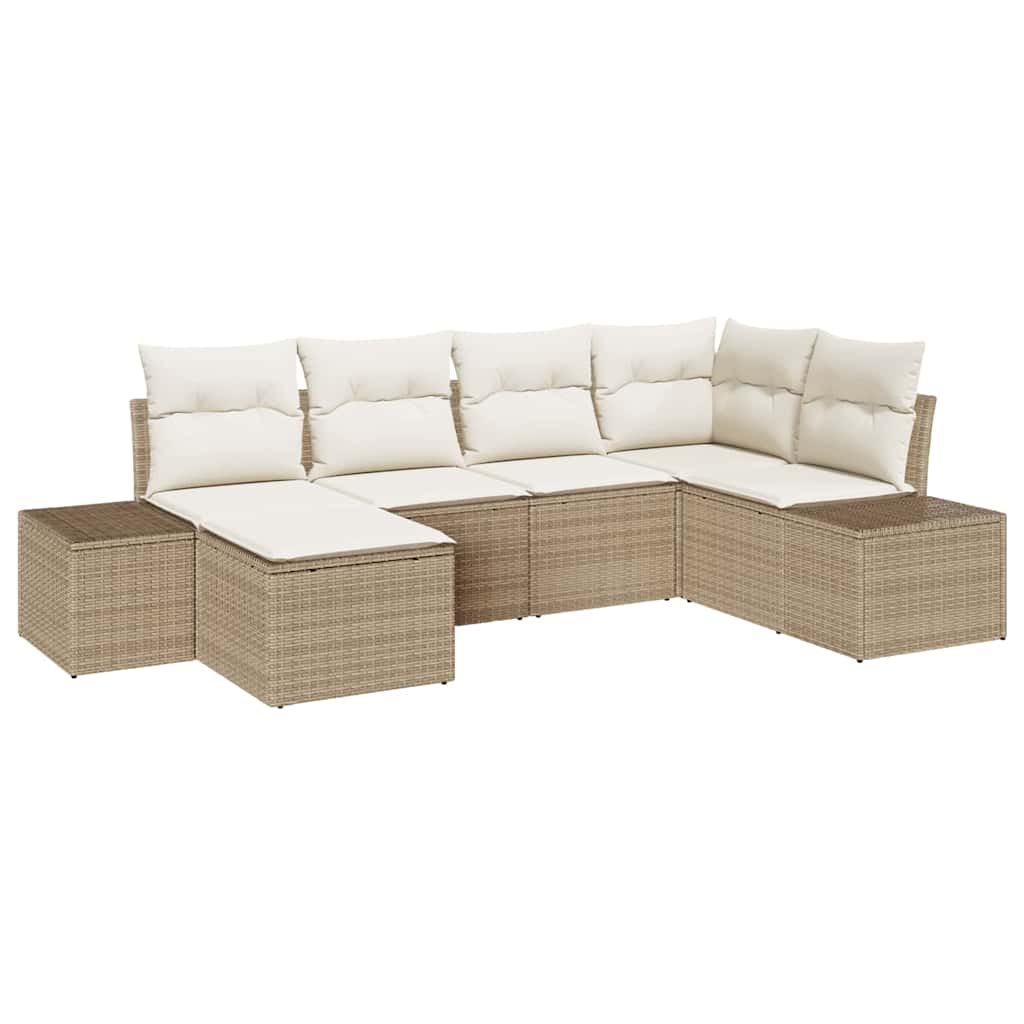 Conjunto de sofá de jardín 6 pcs Beige y Crema ratán sintético