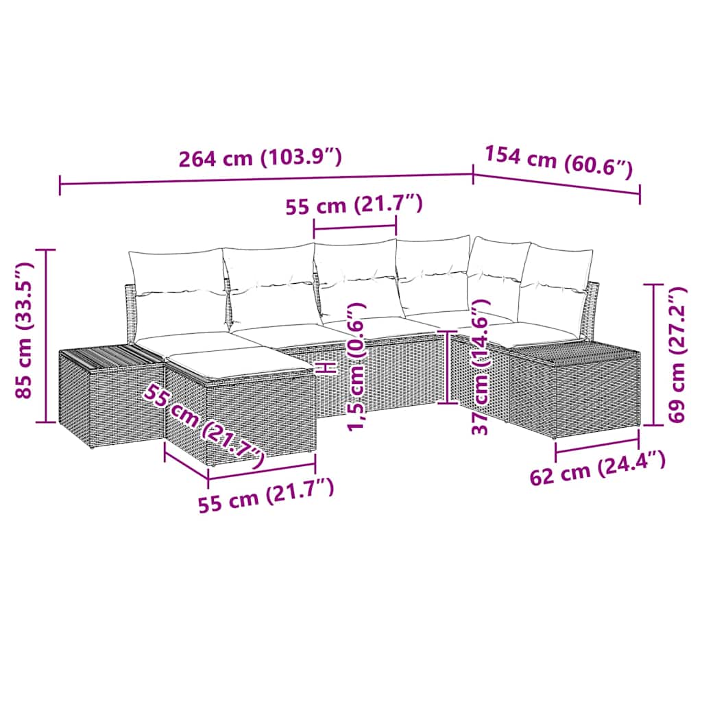 Conjunto de sofá de jardín 6 pcs Beige y Crema ratán sintético