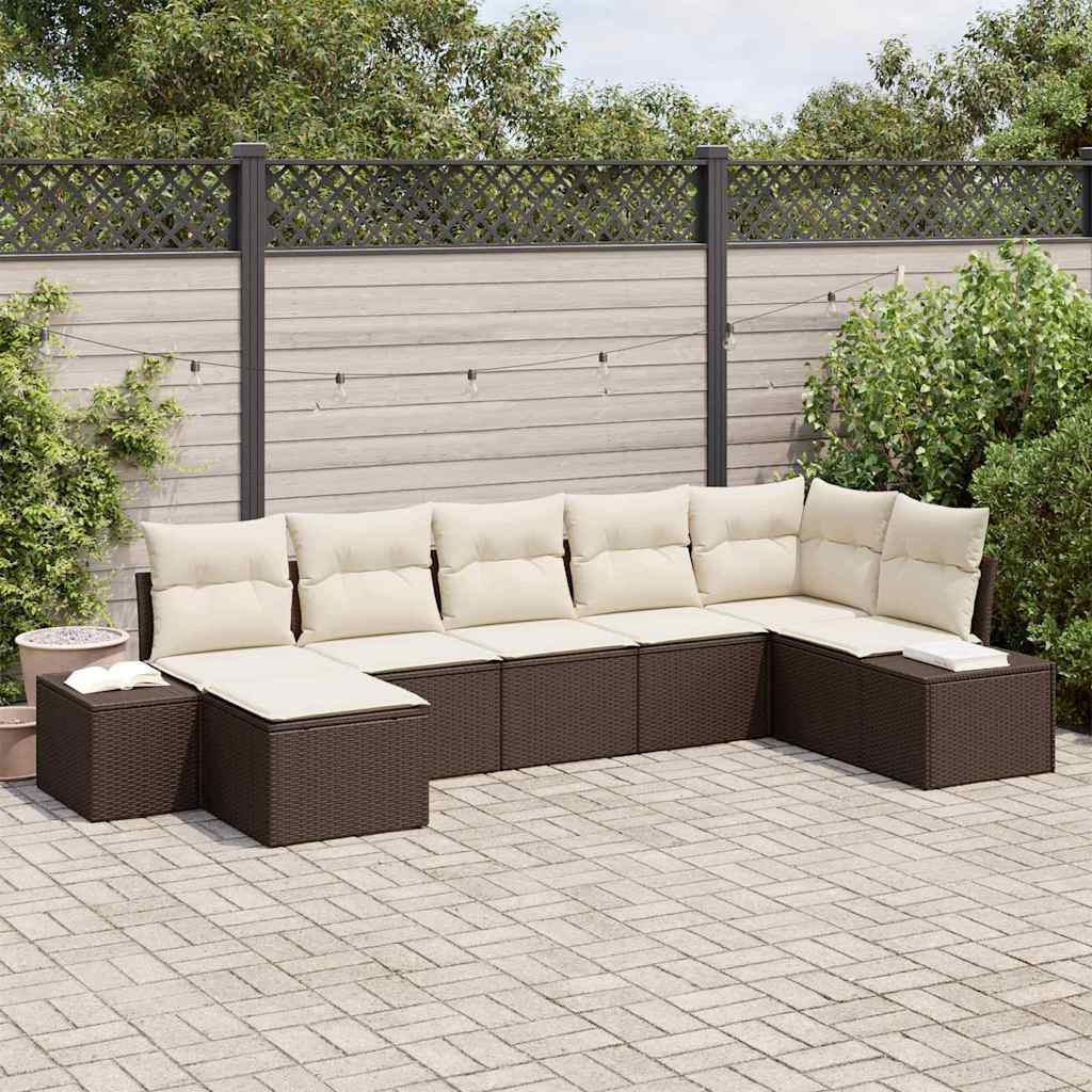 Conjunto de Sofás de Jardim com Almofadas 7 Peças Cinzento Vime Sintético