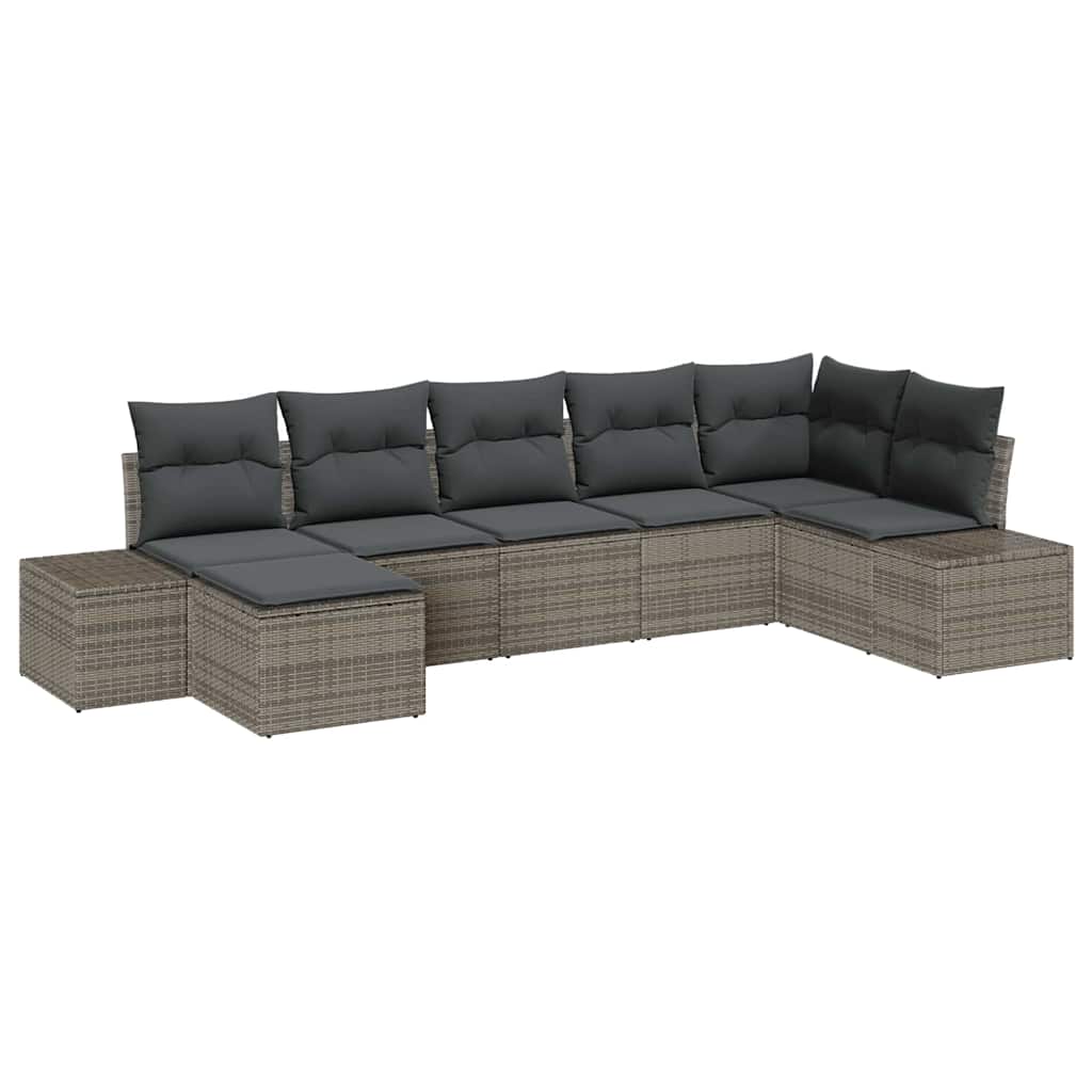 Conjunto de sofá de jardín con cojín 7 pcs Gris Poliratán