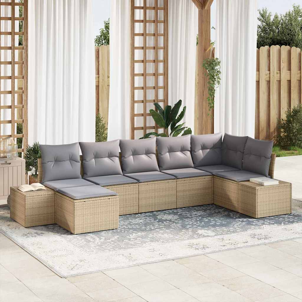 Conjunto de Sofás de Jardim 7 Peças Bege Vime Sintético