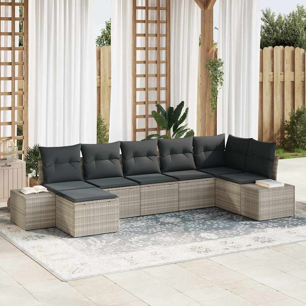 Conjunto de Sofás de Jardim 7 Peças Bege Vime Sintético