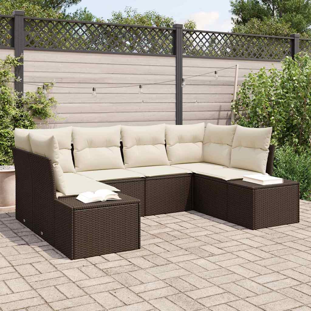 Conjunto de sofás de jardín 6 pcs Beige y Crema Poliratán