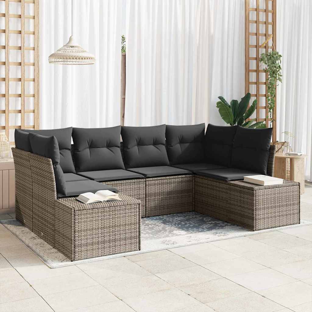 Conjunto de sofás de jardín 6 pcs Beige y Crema Poliratán
