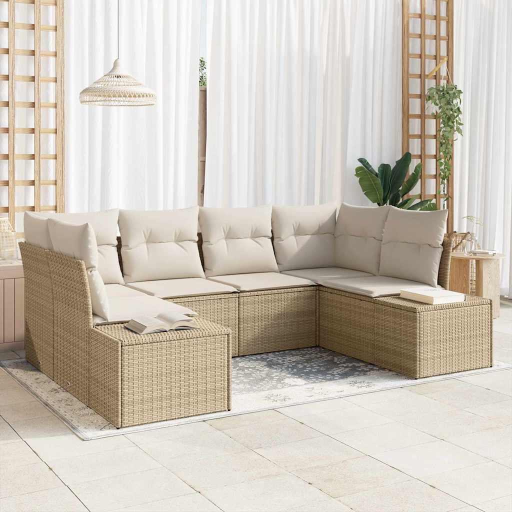 Conjunto de sofás de jardín 6 pcs Beige y Crema Poliratán