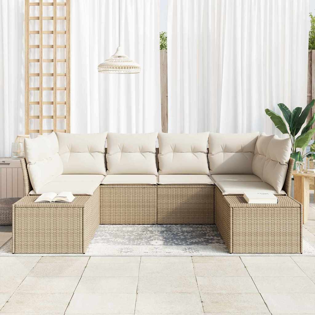 Conjunto de sofás de jardín 6 pcs Beige y Crema Poliratán