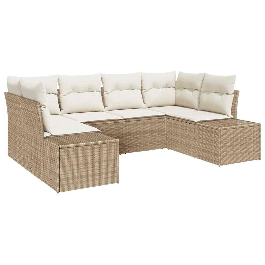 Conjunto de sofás de jardín 6 pcs Beige y Crema Poliratán