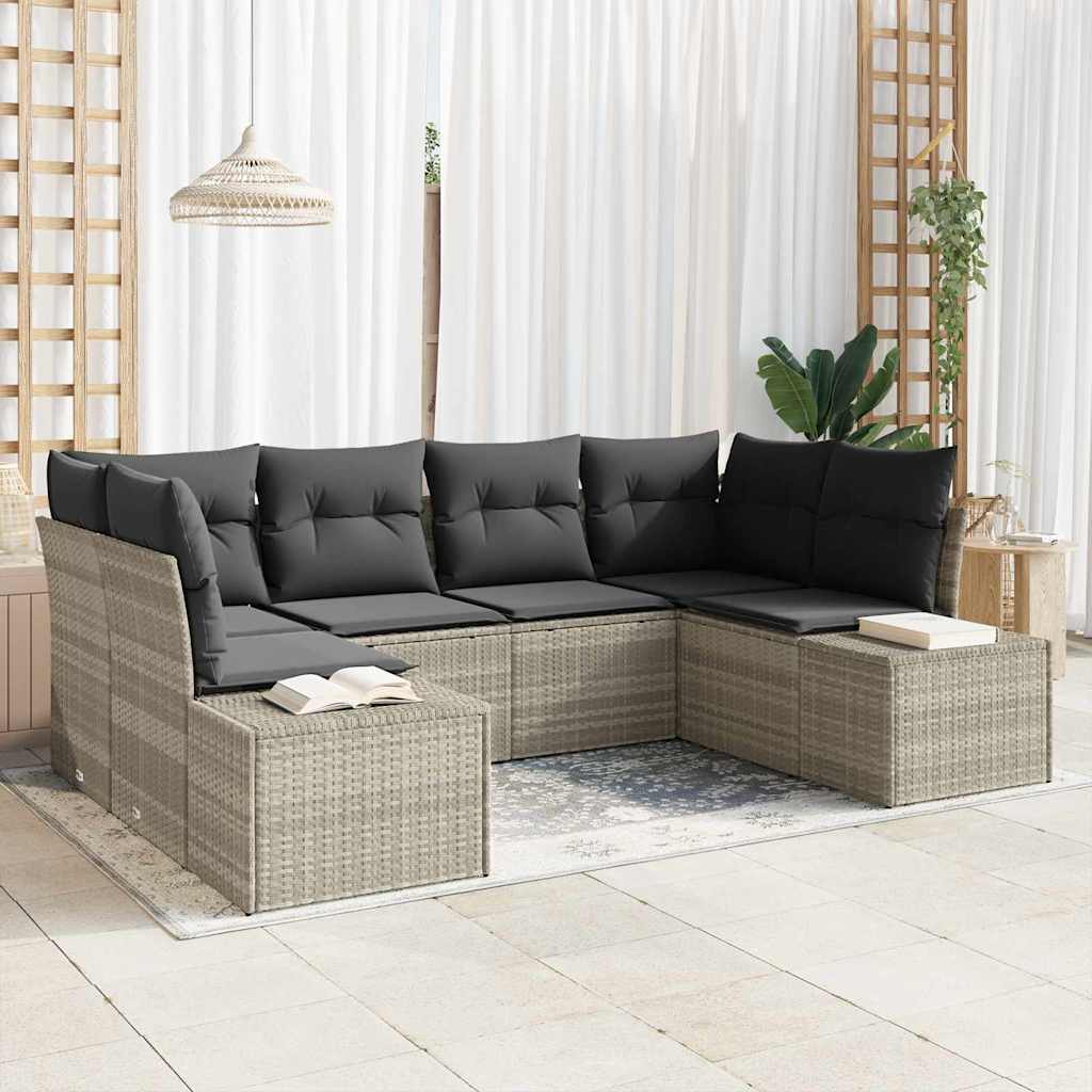 Conjunto de sofás de jardín 6 pcs Beige y Crema Poliratán