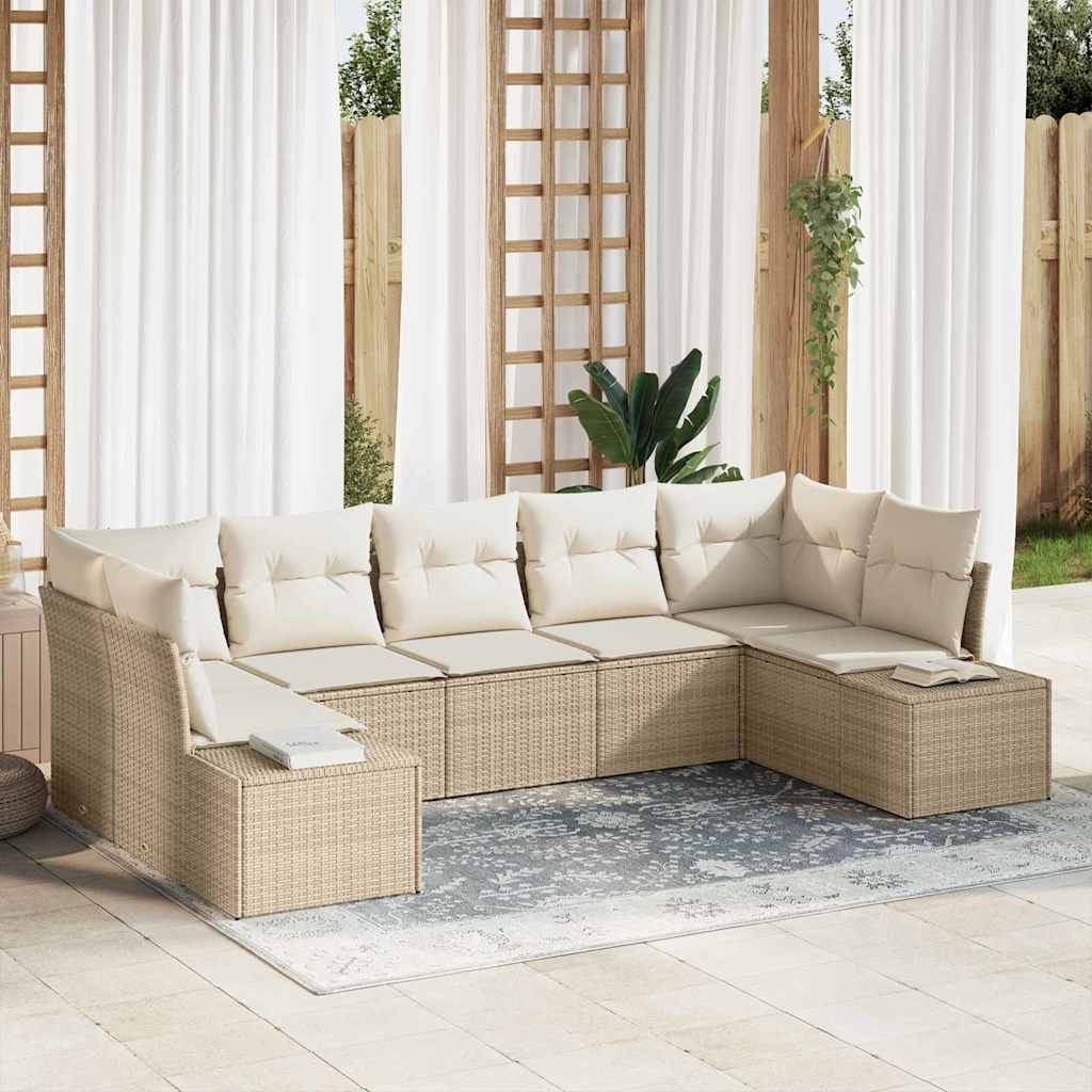 Conjunto de sofás de jardín 7 pcs Beige y Crema Poliratán
