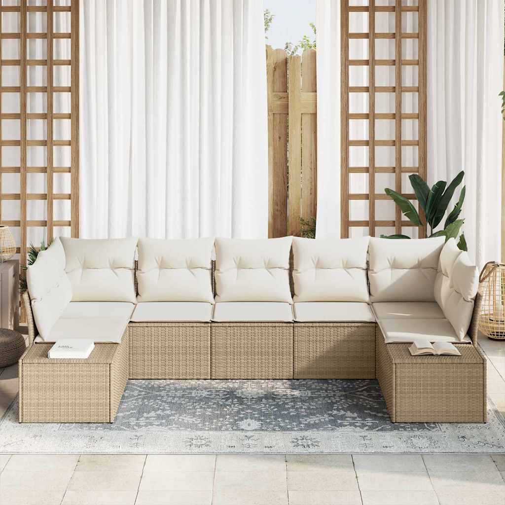 Conjunto de sofás de jardín 7 pcs Beige y Crema Poliratán