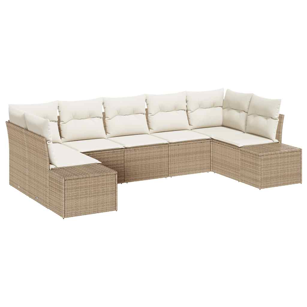 Conjunto de sofás de jardín 7 pcs Beige y Crema Poliratán