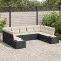 Conjunto de sofás de jardín 9 pcs Negro y crema Ratán sintético
