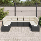Conjunto de sofás de jardín 9 pcs Negro y crema Ratán sintético