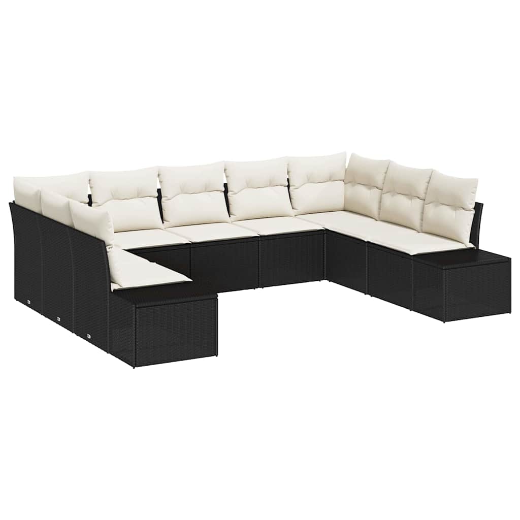 Conjunto de sofás de jardín 9 pcs Negro y crema Ratán sintético